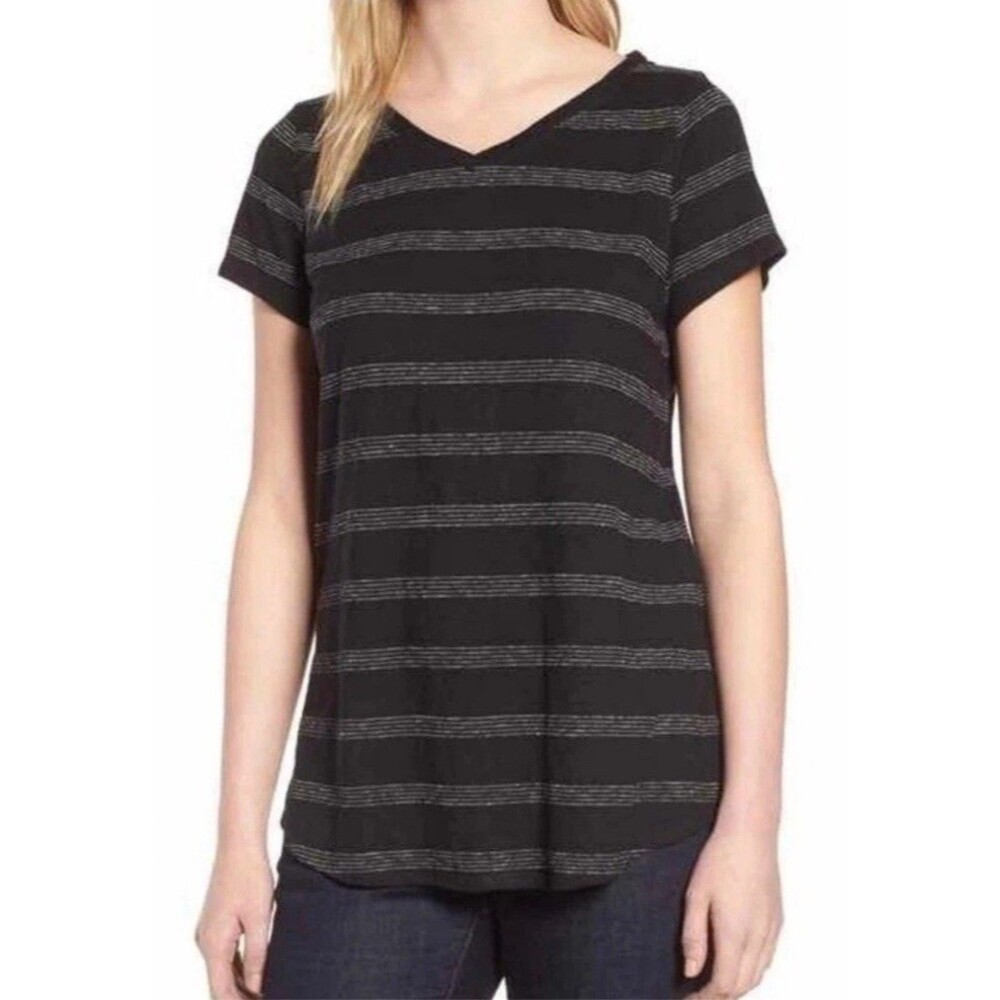 Eileen Fisher Petite M Organic Cotton Hemp Knit Sweater Blue V Neck Beach